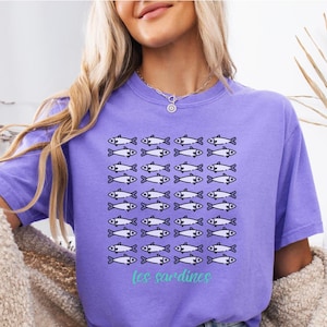 Comfort kleuren Les Sardines shirt blik vis tomaat meisje T-shirt oceaan oversized trendy grafische tshirt zomer kust oma visser esthetiek