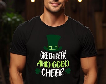 Camisa irlandesa de cerveja verde do dia de São Patrício, camisa de boa alegria com trevos, chapéu de duende, vestuário irlandês, produtos divertidos para o feriado, camiseta unissex