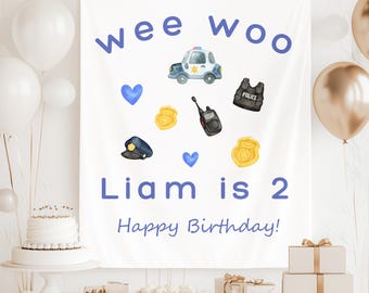 Obussgar Politie Verjaardagsfeestdecoraties - Politie Feestartikelen inclusief HAPPY BIRTHDAY-banner, Taarttopper, Cadeauzakjes, Ballonnen, Tafelkleed voor Kinderfeest
