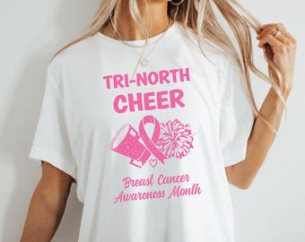 Cheer Team Breast Cancer Awareness Month T-shirt Custom Pink Out October Tee Pink Ribbon Fight Cancer Football Season Gameday Cheerleading