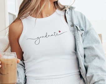 Graduation Cropped Tank Top Bella Canvas Micro Rib Fitted Tank Cute Grad Outfit Heart Cap Senior Tank Class of 2026 Graduation Party Outfit