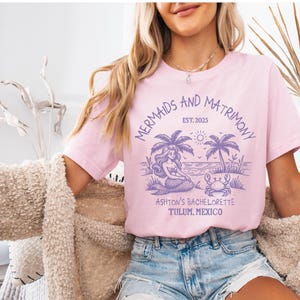 Custom Mermaid Bachelorette Party Shirts Beach Bach t-shirt Matching Tees Tropical Bachelorette Mermaids and Matrimony Theme Girls Weekend