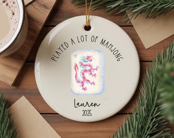 Ornamento di gruppo Mahjong, regalo di Natale per il club Mahjong, ornamento in ceramica personalizzato, ornamento personalizzato per gli amici del Mahjong, regalo per gli appassionati di Mahjong