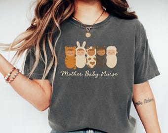 Camiseta de Halloween para enfermeras de bebés y madres, Comfort Colors Coquette, camiseta espeluznante para enfermeras de la UCIN, otoño, octubre, camiseta de enfermera con animales de peluche, regalo para la unidad de enfermería
