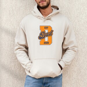Custom New EST Dad Hooded Sweatshirt New Dad Hoodie Dad Varsity Sweatshirt Gift for Fathers Day New Dad Sweater Established New Daddy Hoodie