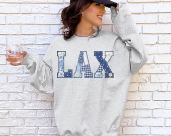 Lacrosse Faux Patchwork Print Comfort Colors Shirt or Crewneck Sweatshirt Lacrosse Mom T-shirt LAX Team Gift Trendy Lacrosse Mama Sweater