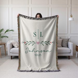 Personalized Wedding Woven Blanket Couple Initials Second Anniversary Gift For Wife Cotton Anniversary Tapestry Blanket Custom Newlywed Gift