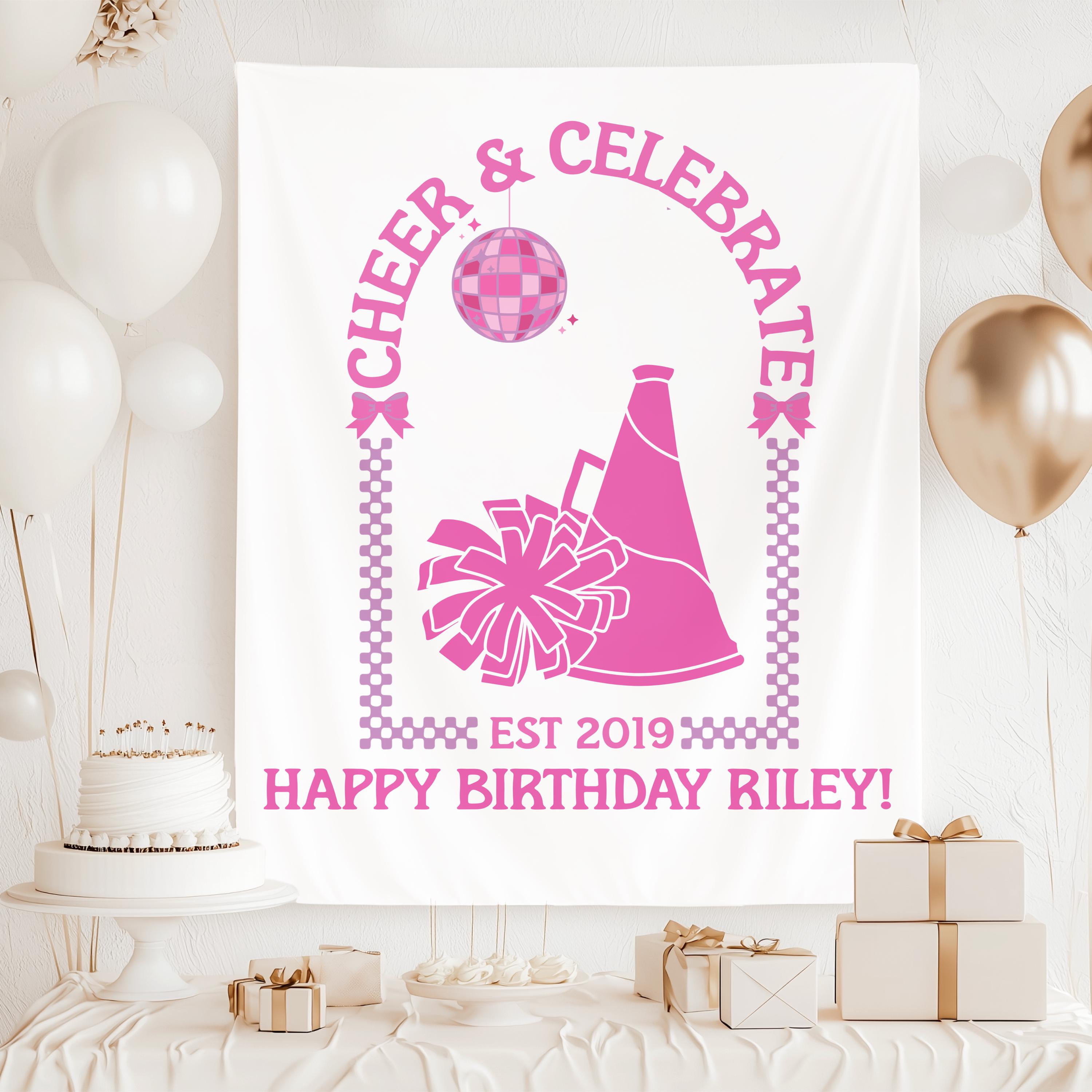 Cheerleading Birthday Banner & Garland – Hot Pink & Blue Party Decor - View #12