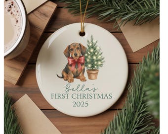 Addobbo natalizio personalizzato per cucciolo di bassotto del primo anno, simpatico regalo di Natale per mamma di cani, addobbo natalizio per mamma bassotto, genitore, amante del cane bassotto e proprietario