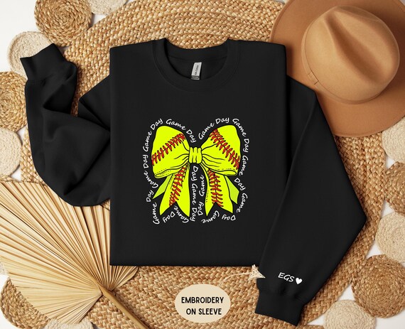 Custom Softball Sweatshirt Softball bow Shirt Coquette Softball Mom Personalized Sweatshirt Softball Gameday Girls Softball Lover Gift