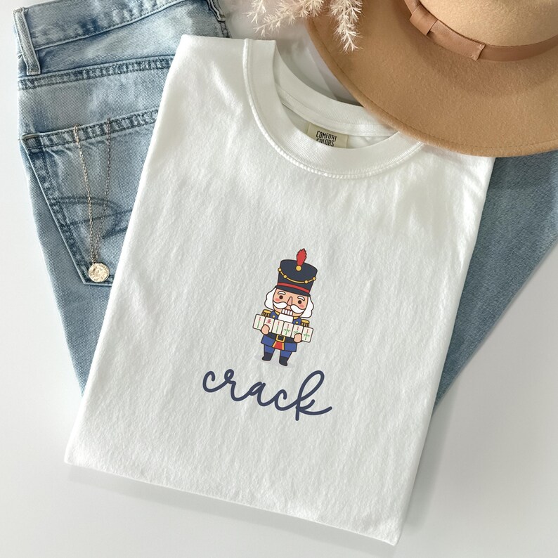 Comfort Colors Nutcracker Mahjong Christmas Shirt Nutcracker Holding Tiles Crack Suit Mahjong Club Gift Holiday Game Night Mahjong Group Tee