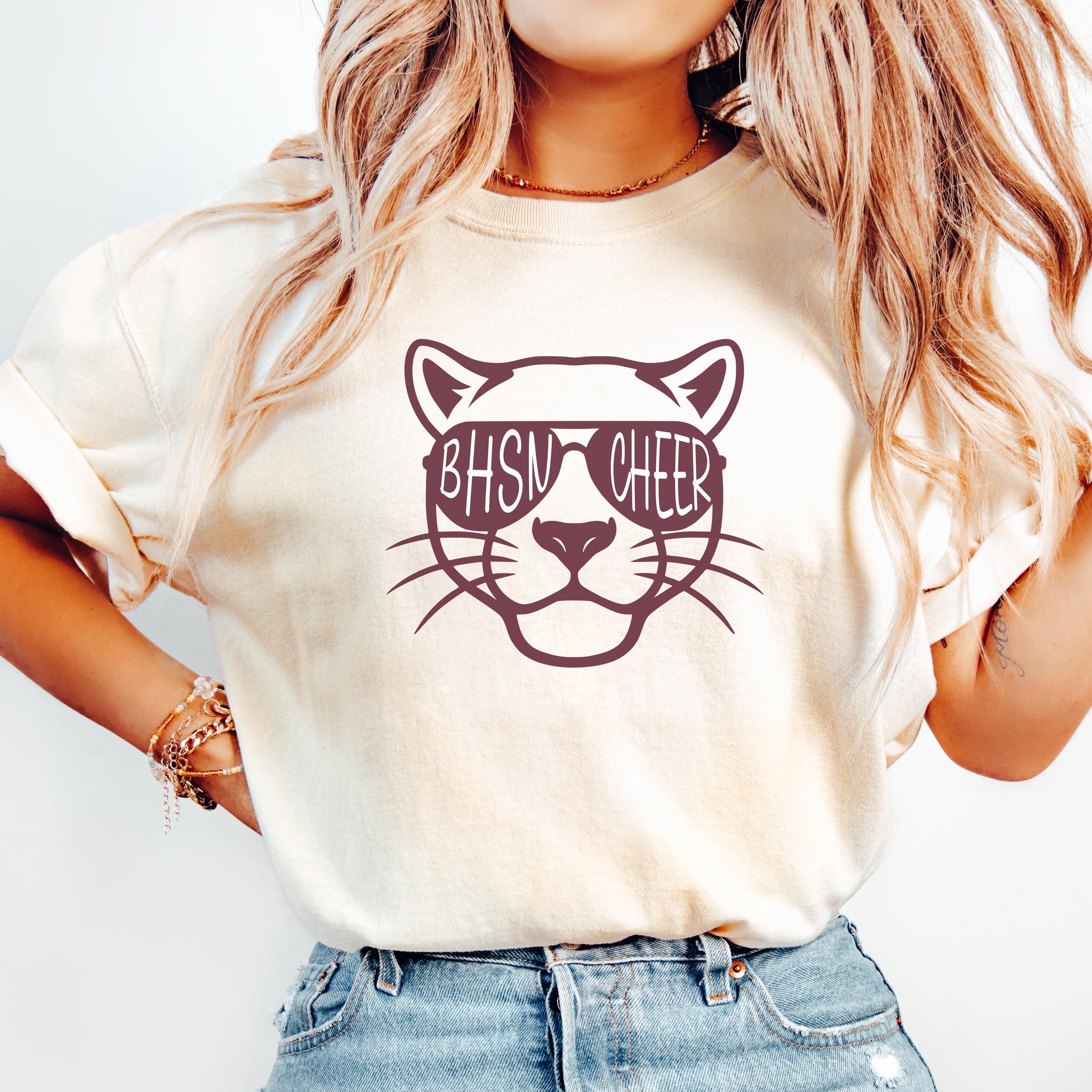 Cougar Mascot Comfort Colors Shirt Custom Sunglasses Tee Personalized Game Day Spirit Wear Maroon Football Season T-Shirt Cheer Mom Tshirt