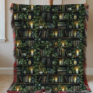 Dark Academia Green Woven Blanket Cottagecore Keepsake Whimsigoth Gift for Her Book Lover Reading Throw Rustic Artsy Witchy Mom Aesthetic