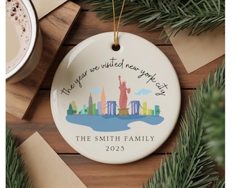 New York familievakantie kerstornament Het jaar dat we de skyline van New York City bezochten NYC aandenken met Vrijheidsbeeld Leuk cadeau familie-uitje