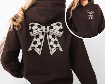 Custom Faux Yarn Soccer Player Sweatshirt Personalized Coquette Bow Soccer Mom Hoodie Soccer Sideline Mama Gift Game Day Ballfield Gear