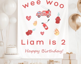 Fireman Birthday Banner Firetruck 2nd Birthday Fire Truck Sign Firefighter Boy Party Decor Fire Fighter Theme Fire Engine Station Banner
