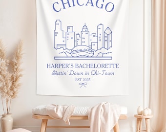 Chicago Bachelorette Party Banner Gettin Down in Chi-Town Chi Town Luxury Bach Sign Chicago Bridal Shower Decor Tapestry Backdrop Bride Gift