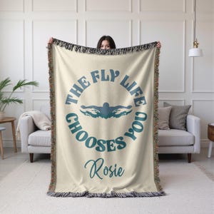 Custom Swim Blanket Personalized Gift for Butterfly Swimmer Senior Graduation Swim Team Woven Throw Blanket End of Season Swimming Club Team