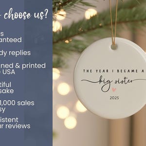 Big Sister Christmas Ornament The Year I Became a Big Sister Custom Big Sis Reveal New Sibling Gift Personalize Year Pregnancy Announcement