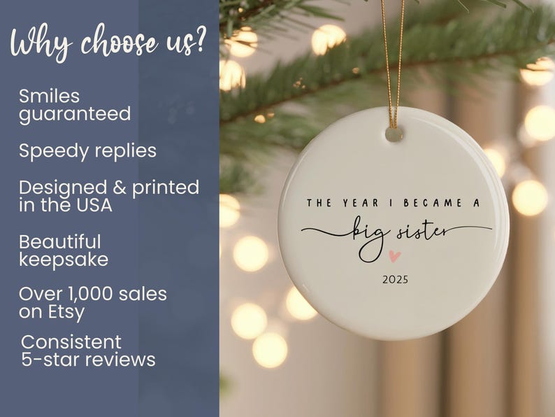 Big Sister Christmas Ornament The Year I Became a Big Sister Custom Big Sis Reveal New Sibling Gift Personalize Year Pregnancy Announcement