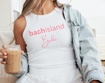 Camiseta sin mangas con temática de isla, ideal para despedida de soltera, de lujo, para despedida de soltera, con espalda nadadora y microcanalé, ideal para playa, despedida de soltera y boda.