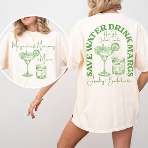 Comfort Colors Margs and Matrimony Custom Bachelorette Party Shirts Save Water Drink Margarita Theme Luxury Bach Hot Girls Drink Tequila Tee