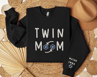 Custom Twin Mom Crewneck Sweatshirt Mama Twin Gifts New Twin Mom Club Shirt Mother's Day Gift Personalized Mom of Twins Announcement Shirt