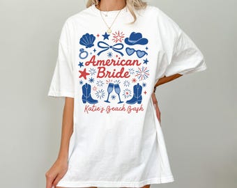 Comfort Colors American Bride Coastal Cowgirl Bachelorette Party Shirt Custom America Theme Bridesmaid Gift Red White & Blue 4th of July