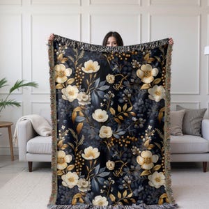 Cottagecore Decor Woven Blanket Keepsake Dark Academia Throw Gift for Her Vintage Floral Cozy Picnic Blanket Rustic Artsy Mom Aesthetic Home