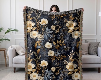 Coperta floreale intrecciata, decorazione Cottagecore Dark Academia, regalo per lei, coperta vintage per nonna, ricordo rustico, artistico, mamma, estetica, casa