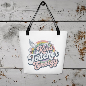 Large Tote Bag Personalized for Kind Teacher Custom Teacher Tote Bag Best Teacher Ever Gift Beach Bag School Cute Teacher Appreciation Gift