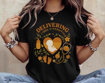 Camiseta de Halloween para madre, bebé y enfermera, colores cómodos, coqueta, espeluznante, para enfermera de la UCIN, otoño, octubre, para envolver, regalo de Halloween para unidad de enfermería