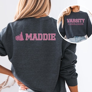 Personalized Varsity Cheerleader Crewneck Sweatshirt Cute Cheerleading Gifts Custom Tryout End-of-Season Gifts Cheer Squad Banquet Team Gift