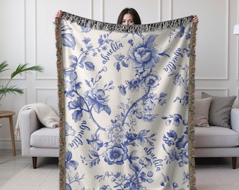Manta azul Abuelita Toile, recuerdo de la primera vez de la abuela, manta tejida, regalo de cumpleaños para la abuela, manta para la abuela, regalo para la abuela española