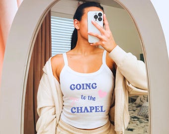 Camiseta sin mangas con tirantes finos para novia, de longitud media, para la futura esposa, que se casa, regalo de compromiso, despedida de soltera, parte delantera y trasera.