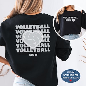 Sudadera personalizada para mamá de voleibol, nombre personalizado en la manga, sudadera con capucha delantera y trasera, regalo para mamá de voleibol, regalo para el día del juego de voleibol, regalo para el día de la madre