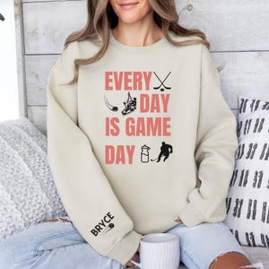 Hockey mom custom sweatshirt with name on sleeve hockey mama personalized sweatshirt mothers day crewneck game day hockey sweater ice hockey