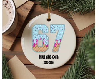 Custom 6 - 7 Ice Cream Drip Ornament Funny Kid Christmas Year In Review Keepsake Gen Alpha Gift Trendy Boy Christmas Six and Seven Meme