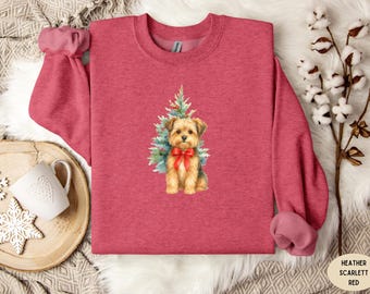 Morkie Christmas Sweatshirt Dog with Christmas Tree and Bow Cute Xmas Dog Mom New Puppy Gift Morkie Poo Mama Xmas Crewneck Pet Lover Gift