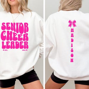 Custom Senior Cheer Sweatshirt Personalized Coquette Cheer New Cheerleader Tryout Gift Competition Team All-Star Team End of Season Gifts