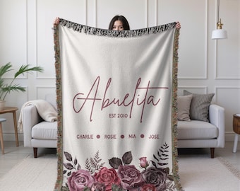 Regalos personalizados para abuelita Manta para abuela Manta tejida personalizada para abuelita por primera vez Manta con los nombres de los nietos de la abuelita Regalo personalizado para abuela
