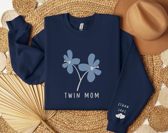 Custom Twin Mom Crewneck Sweatshirt Mama Twin Gifts New Twin Mom Club Shirt Mother's Day Gift Personalized Mom of Twins Announcement Shirt