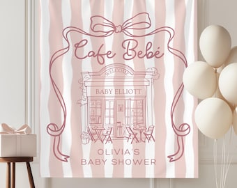 Cafe Bebe Baby Shower Banner French Coffee Bean Pink Baby Girl Theme Parisian Cafe Sign Welcome Baby Tapestry Custom Name Shower Decor