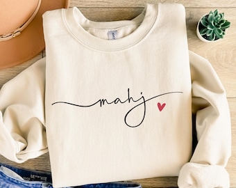 Mahj Sweatshirt with Heart or Comfort Colors Shirt Mahjong Lover Cozy Gildan Crewneck Mahjong Night Outfit Funny Mahjong Group Friend Gift