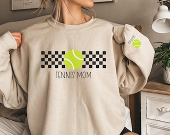Custom Retro Tennis Mom Sweatshirt Personalized Name Tennis Mom Hoodie Tennis Mama Sweater Tennis Mother's Day Gift Game Day Courtside Gear