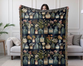 Dark Academia Cottagecore Apothecary Coperta intrecciata Regalo ricordo per la festa della mamma Coperta da picnic vintage Cozy Coperta rustica Artsy Mom Aesthetic