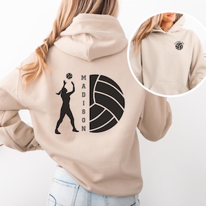 Sudadera con capucha personalizada para mamá de voleibol, sudadera con nombre de niño en la espalda, regalo para amantes del voleibol del club juvenil, suéter de voleibol para mamá deportista