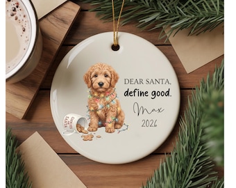 Custom Goldendoodle Funny Christmas Ornament Personalized Doodle Dog Owner New Puppy Gift First Christmas Dog Gift Golden Santa Ornament