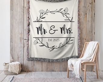 Wedding Woven Blanket Mr And Mrs Second Anniversary Gift For Wife Cotton Anniversary Tapestry Blanket Custom Newlywed Throw Blanket Gift