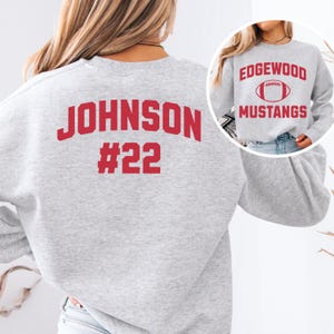 Custom Favorite School Team Football Sweatshirt Personalize Football Mom Hoodie Name Player Number Youth & Adult Game Day Crewneck Team Gift